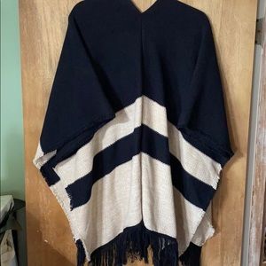 Black and beige knit poncho